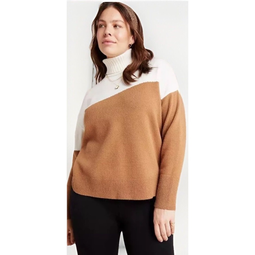 Anthropologie Leanna Colorblock Women's Turtleneck Sweater Plus‎ Sz 3X